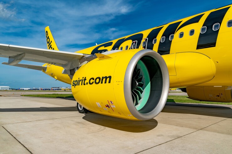 A grounded Spirit airline jet.