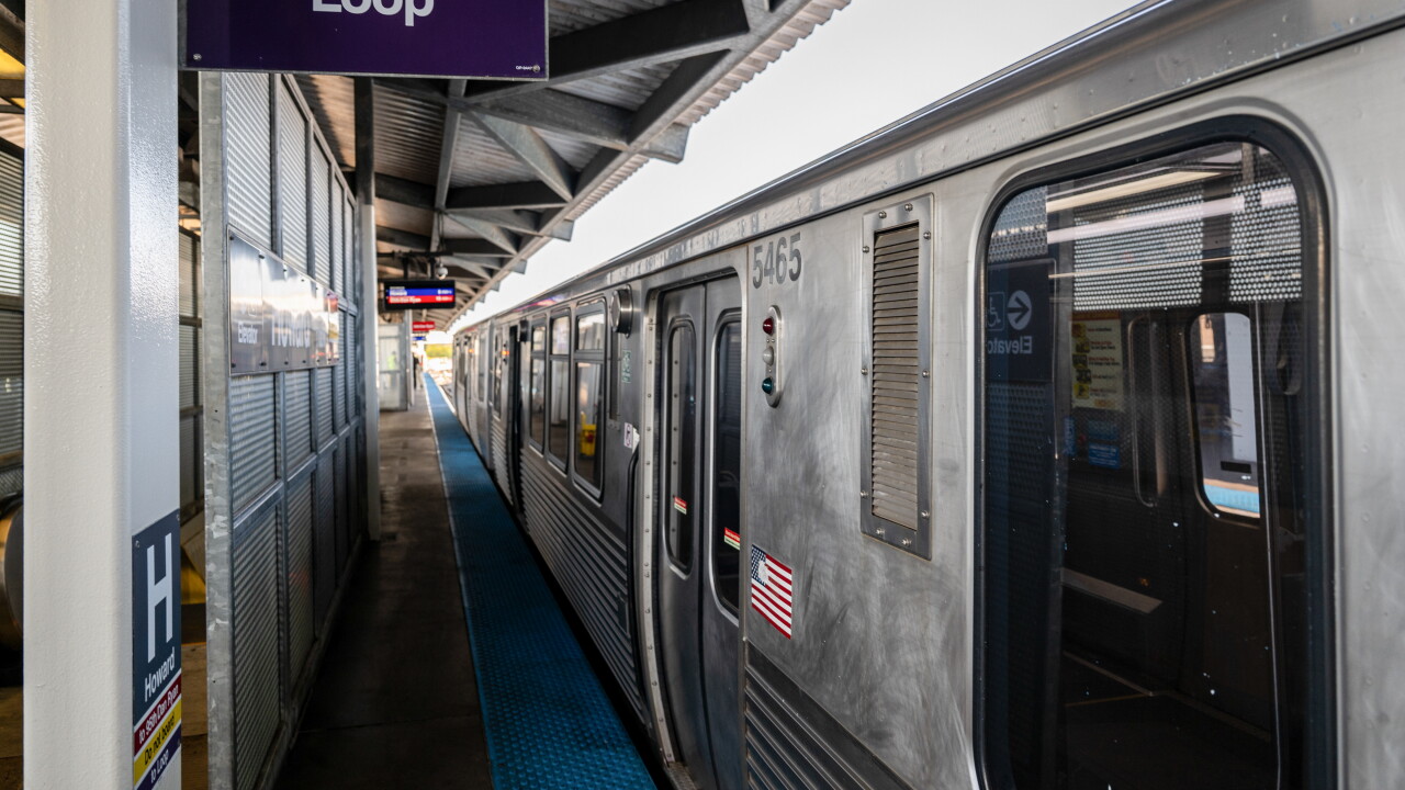A Chicago Transit Authority Purple Line train in a station
