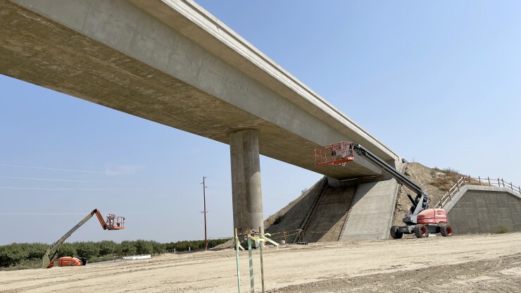 Construction on a future Central Valley crossing for the California high-speed passenger train.