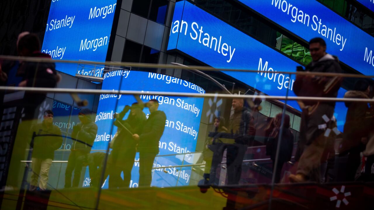 Monitors display Morgan Stanley signage in New York February 22, 2019