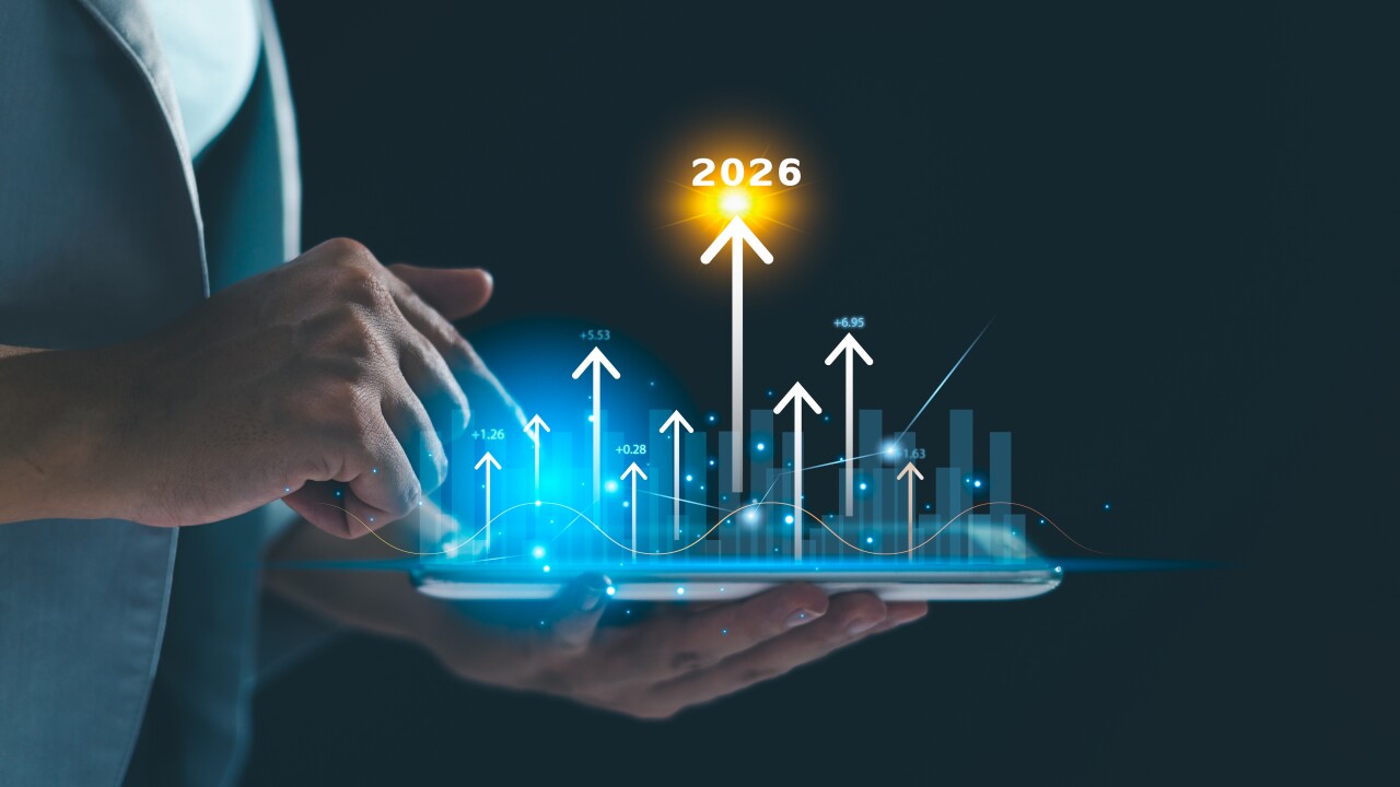 Business growth strategy for 2026. New year, business embrace new opportunity, challenge with strategy, plan, goals, visions, increase growth by rising chart, arrow, graph successful corporate future.