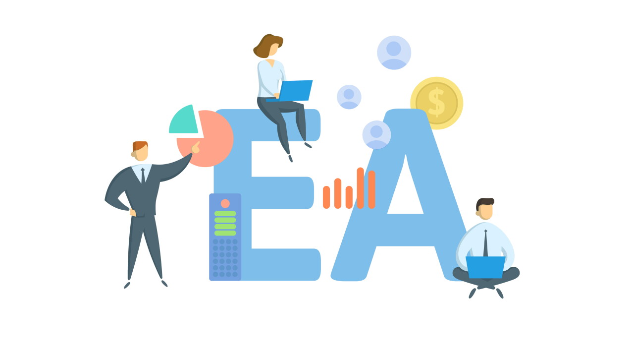 EA, Enrolled Agent. Concept with keyword, people and icons. Flat vector illustration. Isolated on white background.