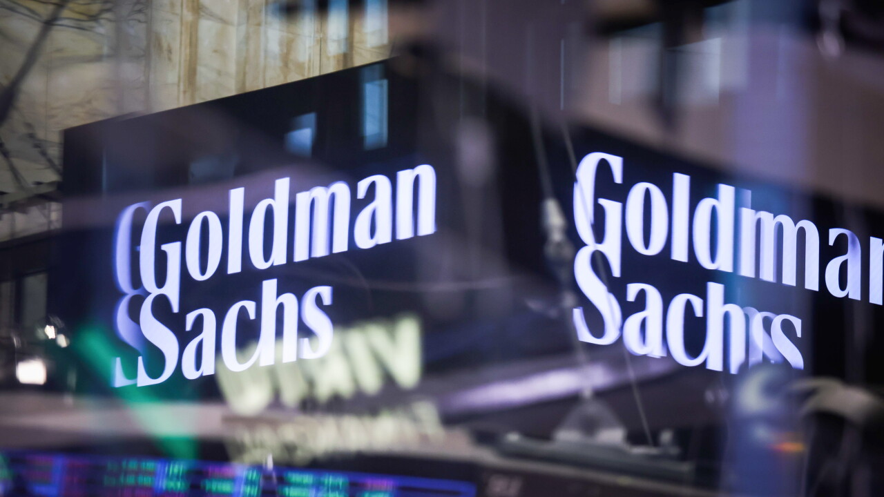 Goldman Sachs signage on the floor of the New York Stock Exchange