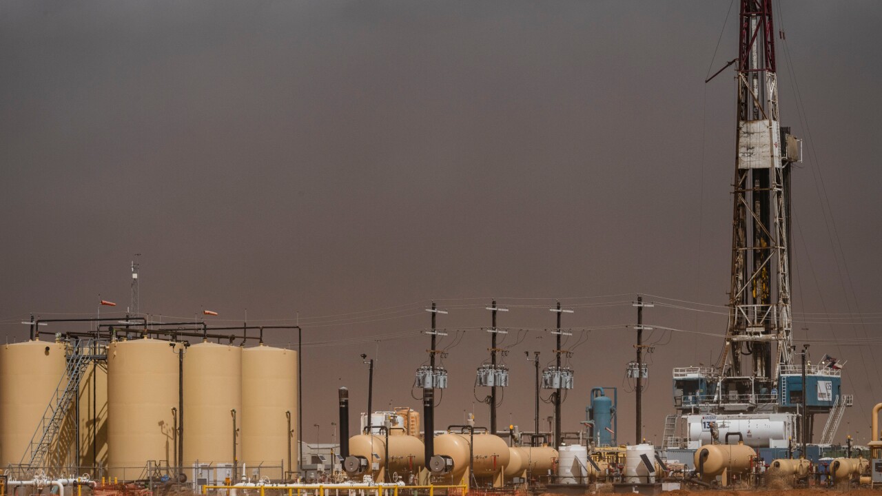 An Exxon Mobil Corp. oil drilling rig near Stanton, Texas, in March 2025.