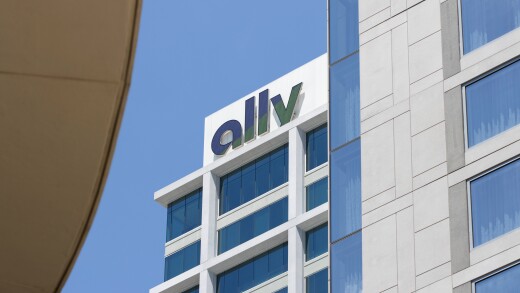 Charlotte, NC, USA - June 18, 2022: Ally logo is seen at the Ally Charlotte Center in Charlotte, North Carolina. Ally Financial is a bank holding company that provides financial services.