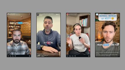 From right to left, screenshots from the social media accounts of planners and other professionals who presented their strategies at last week's virtual Kitces Marketing Summit 2026 conference display Shaun Melby of Nashville-based Melby Wealth Management, Jason Hamilton of Orange, California-based Keep it Simple Financial Planning, Katherine Fox of Portland, Oregon-based Sunnybranch Wealth and Nate Hoskin of SageContent.