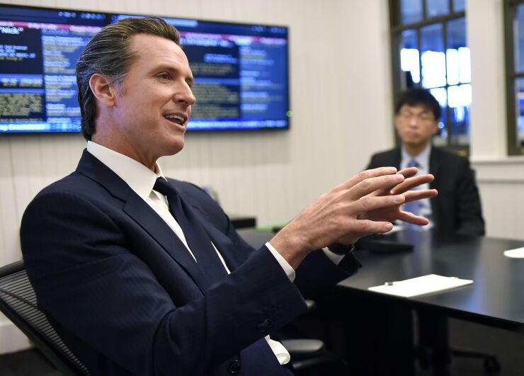 Gavin Newsom, lieutenant governor of California, speaks during an interview in San Francisco, California, U.S., on Tuesday, Nov. 3, 2015.