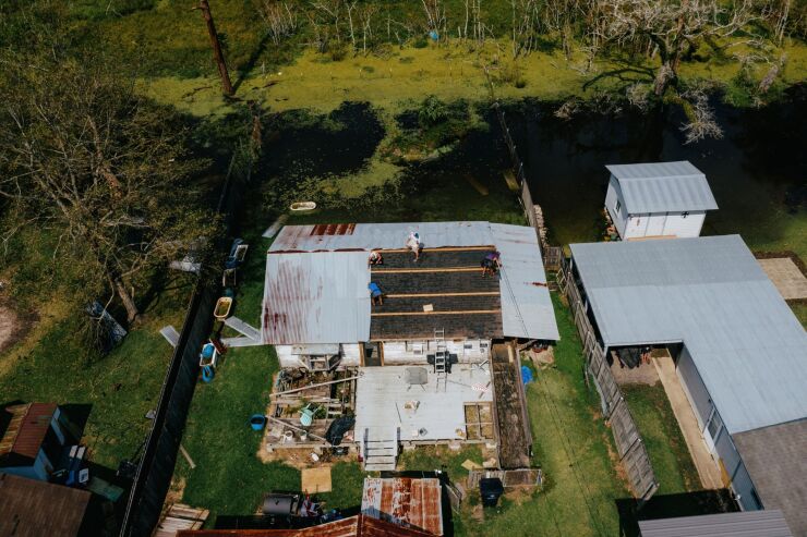Hurricane Delta made landfall in this aerial photograph taken above Lake Arthur, Louisiana, U.S., on Sunday, Oct. 11, 2020.