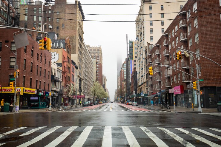 New York City, NY / USA - 3/29/2020: Empty streets of New York City during Coronavirus quarantine