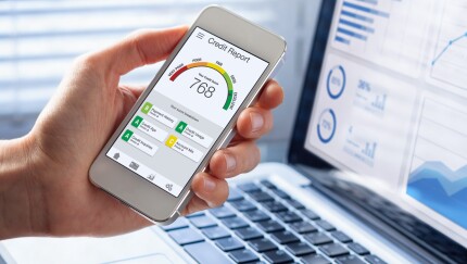 Credit Report with Score rating app on smartphone screen showing