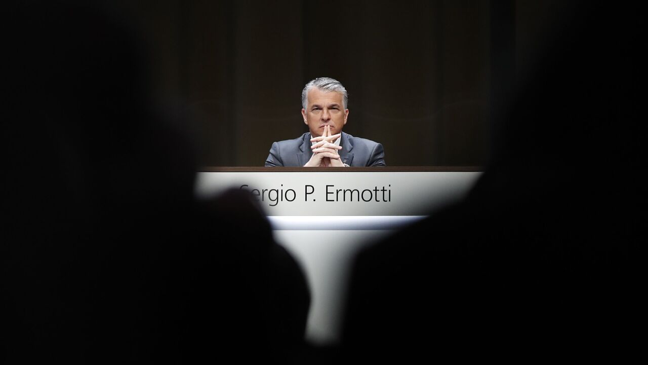 UBS CEO Sergio Ermotti gestures during the bank's annual general meeting in Basel, Switzerland, on May 2, 2019.