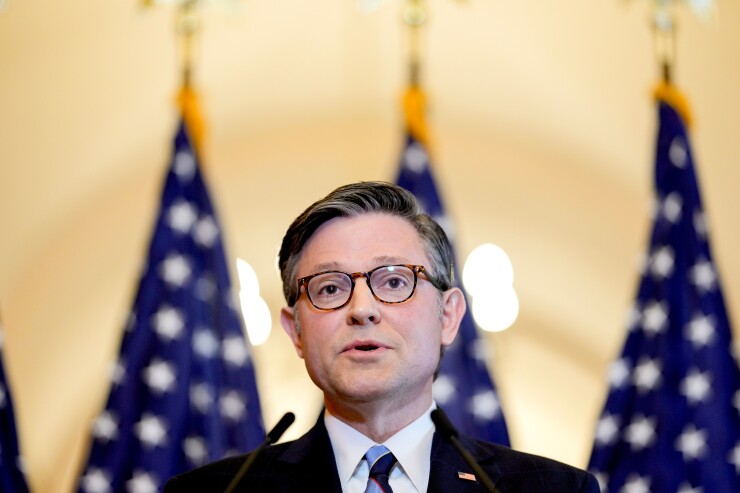 House Speaker Mike Johnson, a Republican from Louisiana, speaks during a news conference at the U.S. Capitol.