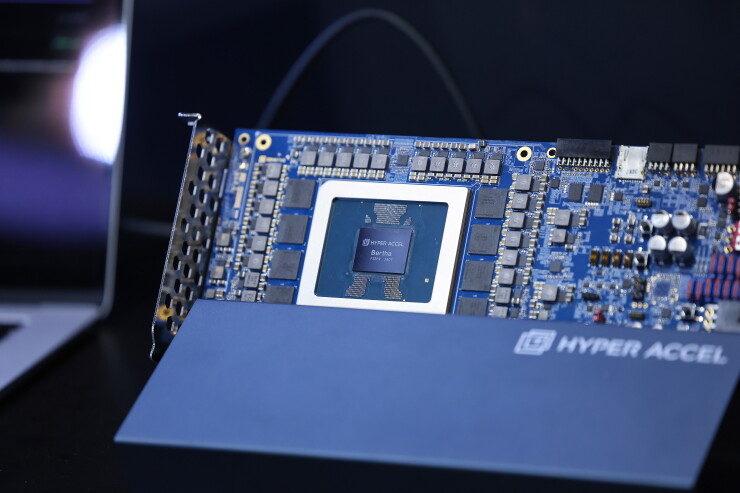 A cobalt blue AI semiconductor at a trade fair
