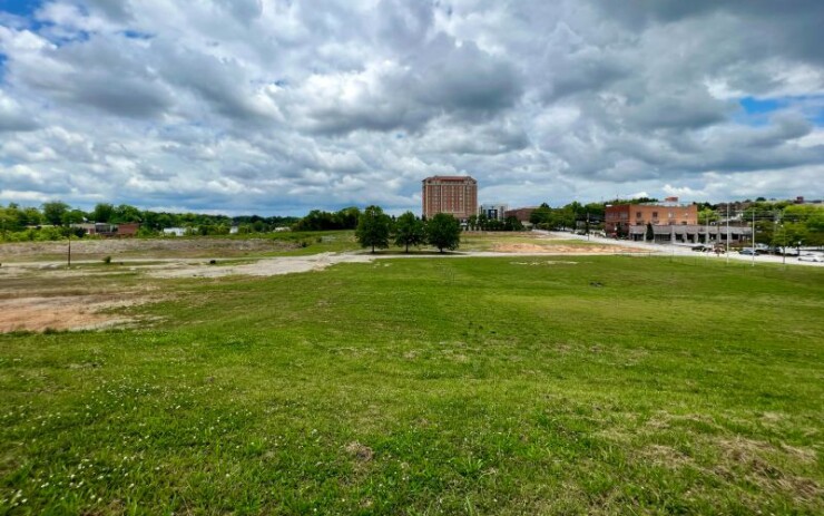A view of the Spartanburg, South Carolina, lot that will be developed with a baseball stadium, apartment and commercial space.