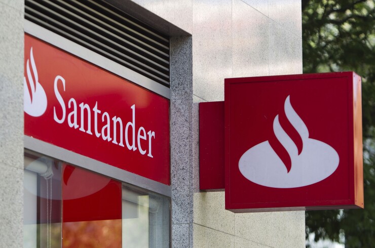 Signage outside a Santander branch.