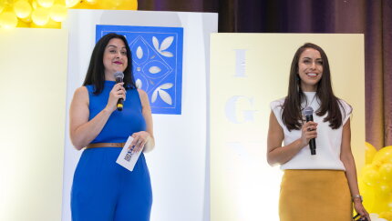 Vanessa Martinez (left) and Ana Trujillo Limón (right), the co-founders of the SER Summit for Latinos in Financial Services, spoke at the annual event last year outside Chicago. This year's event will start next week in Denver.