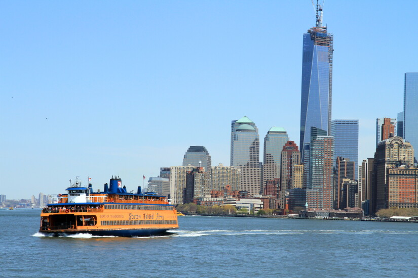 View of Staten Island Ferry and NYC skyline