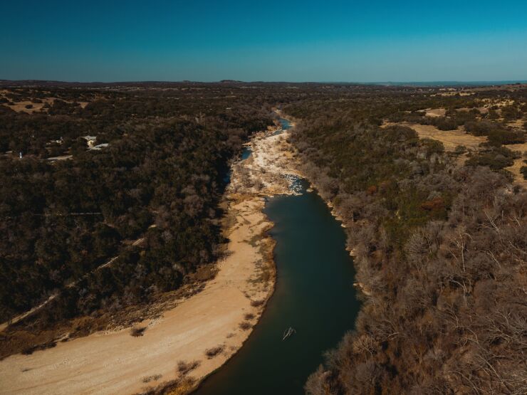 Low water levels in the Pedernales River in Dripping Springs, Texas, on Jan. 9, 2023.