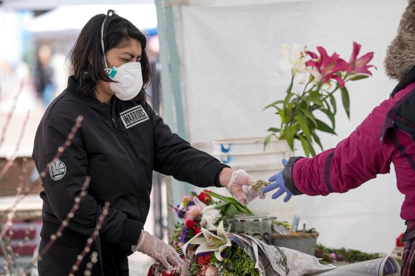 Flowers being sold in farmers market in San Francisco in 2020