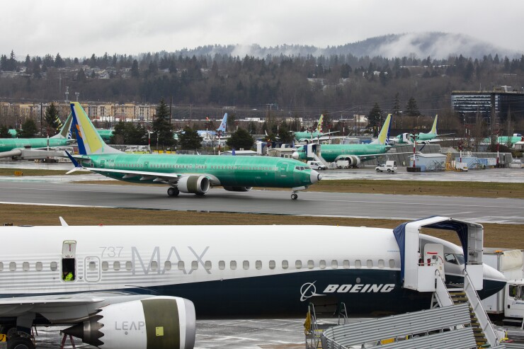 Boeing Co. 737 Max planes are seen at the company's manufacturing facility in Renton, Washington, U.S., on Tuesday, Mar. 12, 2019.