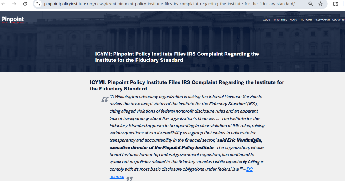 Pro-alts group jabs at fiduciary watchdog in report to IRS Pro-alts group jabs at fiduciary watchdog in report to IRS