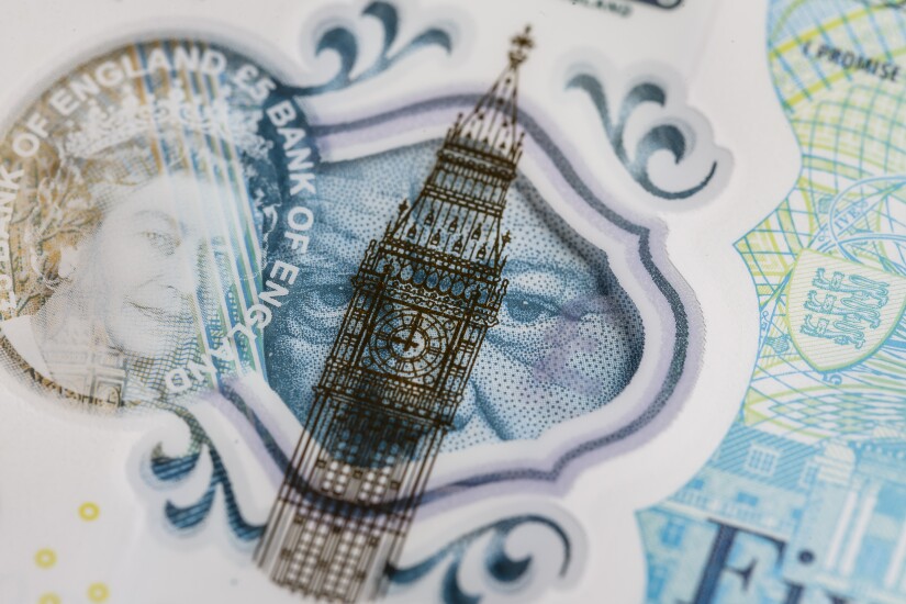Close-up of five pounds sterling