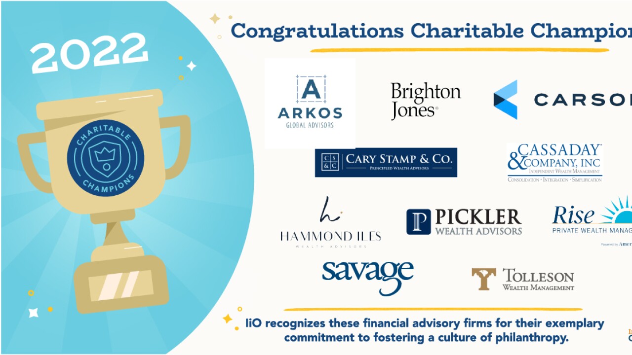 10 financial advisory firms won top honors in a philanthropy contest.