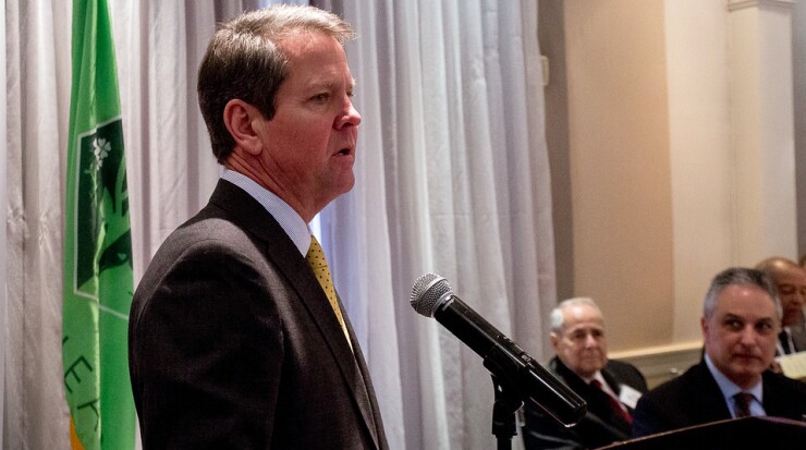 Georgia Gov. Brian Kemp speaks to the Atlanta-area Buckhead Coalition in January 2019.
