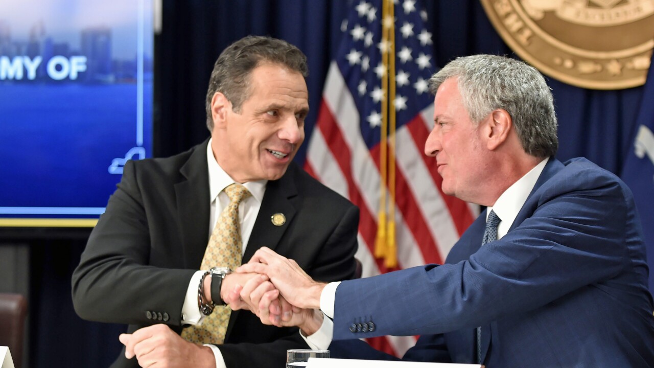 New York Gov. Andrew Cuomo and Mayor Bill de Blasio announce Amazon's plans for an "HQ2" in New York City on Nov. 13, 2018. Amazon later withdrew the plan.