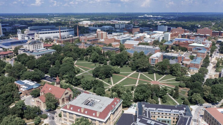 Aerial view of Ohio State University campus in Columbus
