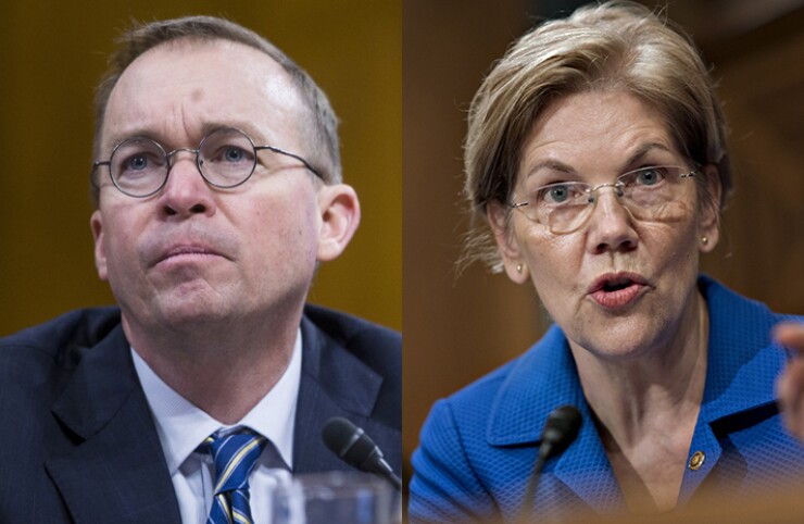 Mick Mulvaney (left) and Elizabeth Warren
