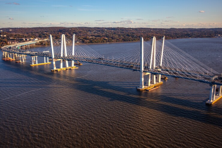 A November 9, 2019 view of the New York State Thruway's Governor Mario M. Cuomo Bridge across the Hudson, which replaced the Tappan Zee Bridge.
