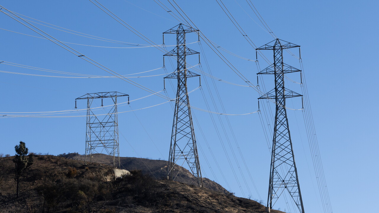 Electrical transmission lines after the Eaton Fire in the hills above Altadena, California, on Jan. 13, 2025.