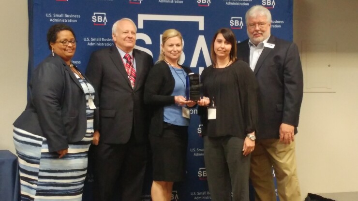 From left: LaTanya Channel, district director, SBA Tennessee District Office; Bill Higginbotham, deputy center director, SBA Hazard Kentucky 7(a) Loan Guaranty Processing Center; UTFCU AVP of Business Services Myra Hamilton and Commercial Loan Processor Jennifer Wise; David Leonard, international trade specialist, SBA Export Assistance Center