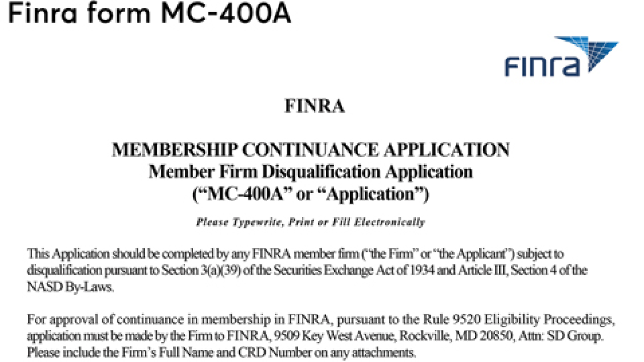 FINRA Membership Continuance Application form MC-400A