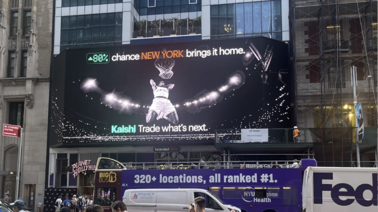 A picture of a Kalshi ad in Times Square, New York.