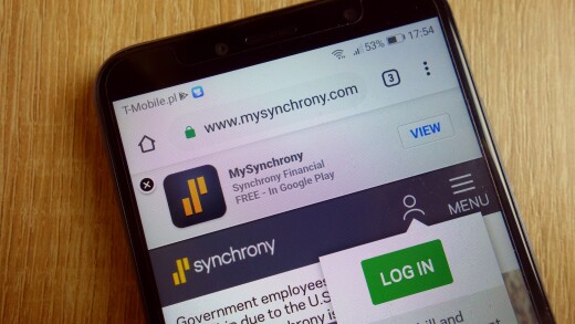 KONSKIE, POLAND - January 25, 2019: Synchrony Financial website (www.mysynchrony.com) displayed on smartphone