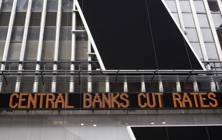 2008 financial crisis times square ticker central banks cut rates