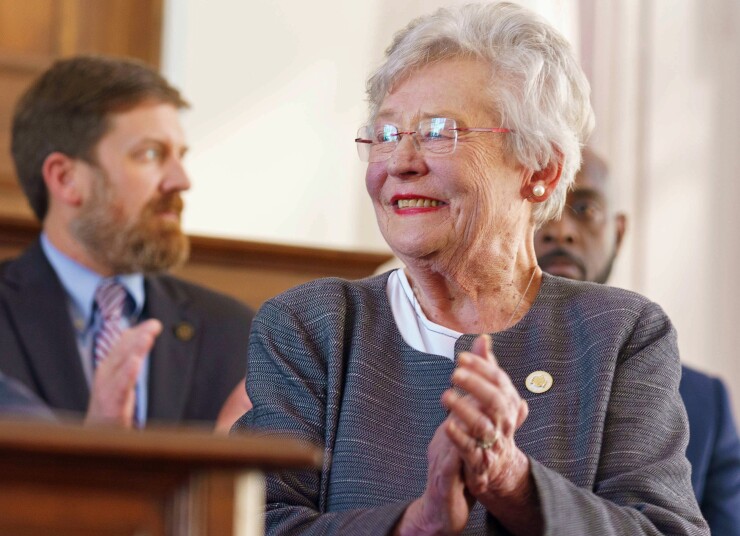 Alabama Governor Kay Ivey at the signing ceremony for the Rebuild Alabama Act on Tuesday, March 12, 2019 in the Old House Chamber in the Capitol building.