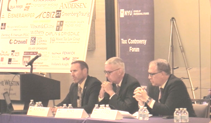(Left to right) IRS Criminal Investigation chief Jared Koopman and former IRS-CI chiefs Don Fort and Guy Ficco at NYU Tax Controversy Forum