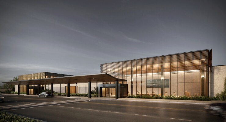 An artist's rendering of the new passenger terminal at Paine Field in Everett, Washington, expected to open later in 2018.