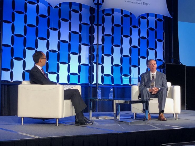 Institute of Management Accountants chair emeritus Alex Eng (left) with FASB chairman Russell Golden at the IMA conference and 100th anniversary in San Diego