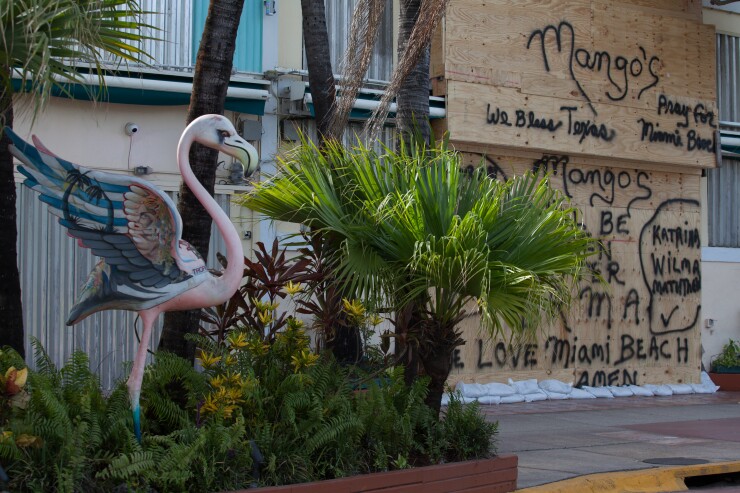 Boarded-up business in Miami Beach before a 2017 hurricane
