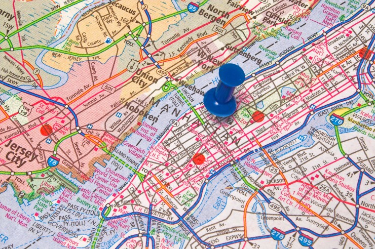 New York City map with pushpin