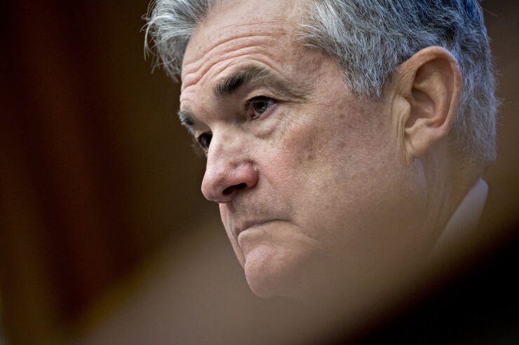 Jerome Powell, chairman of the Federal Reserve, listens during a House Financial Services Committee hearing in Washington.