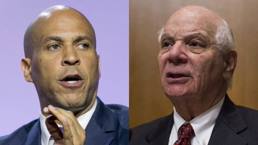 Sens. Cory Booker, left, and Ben Cardin want $10 billion set aside for community development financial institutions with records of serving women- and minority-owned businesses.