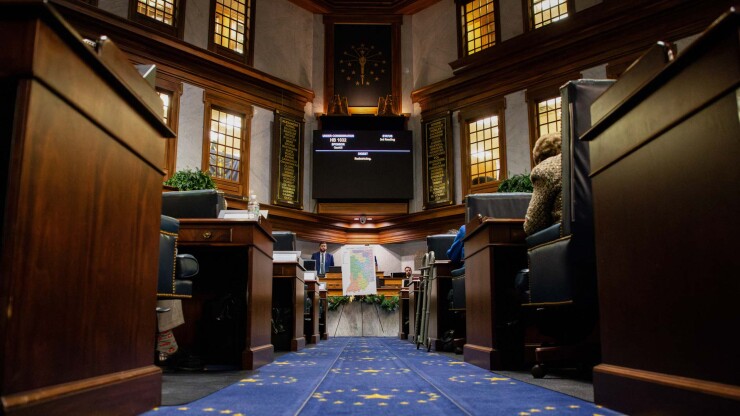 The center aisle inside the Indiana Statehouse