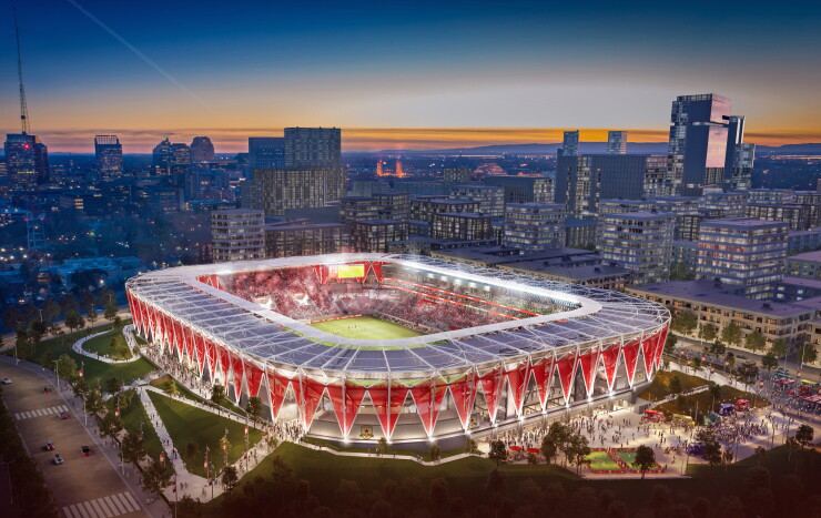 A rendering of the proposed Sacramento Republic soccer stadium.