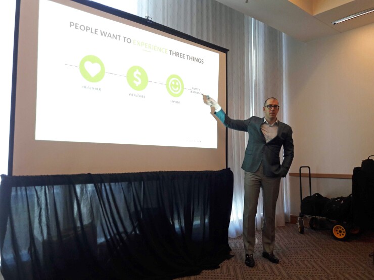 James Robert Lay, CEO of the Digital Growth Institute, speaking during the Credit Union Summit at the 2019 Retail Banking conference in Austin, Texas.