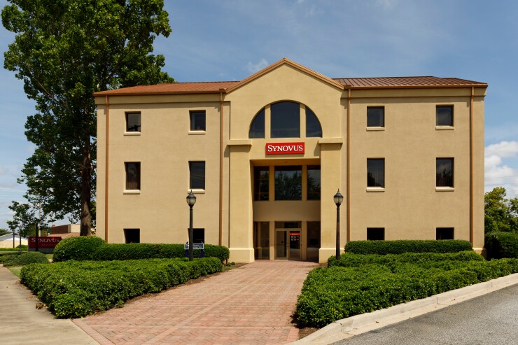 SPARTANBURG, SC, USA-13 JUNE 2021: Synovus Financial Corp. building. Facade with main entrance. Horizontal image.